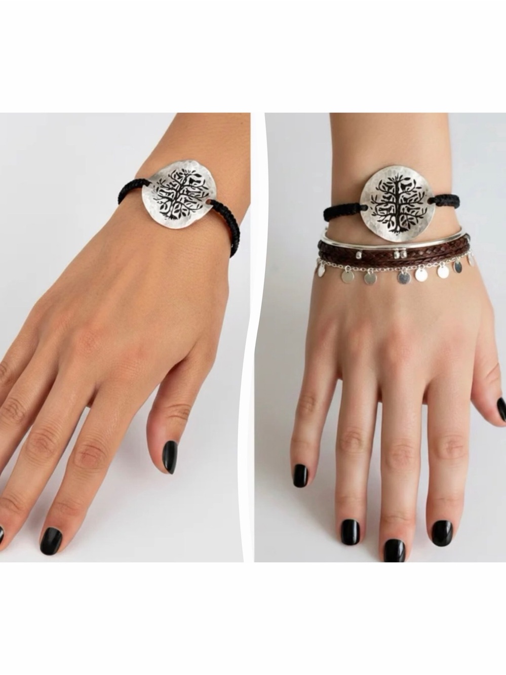TAI JEWELRY Sterling Silver “Tree of Life” Wavy Disc Braided Bracelet